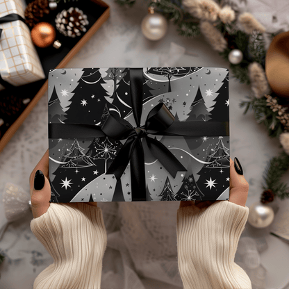 Starlit Forest – Magical Monochrome Christmas Wrapping Paper