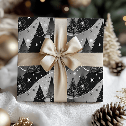 Starlit Forest – Magical Monochrome Christmas Wrapping Paper