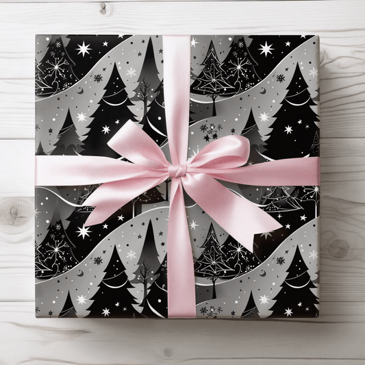 Starlit Forest – Magical Monochrome Christmas Wrapping Paper