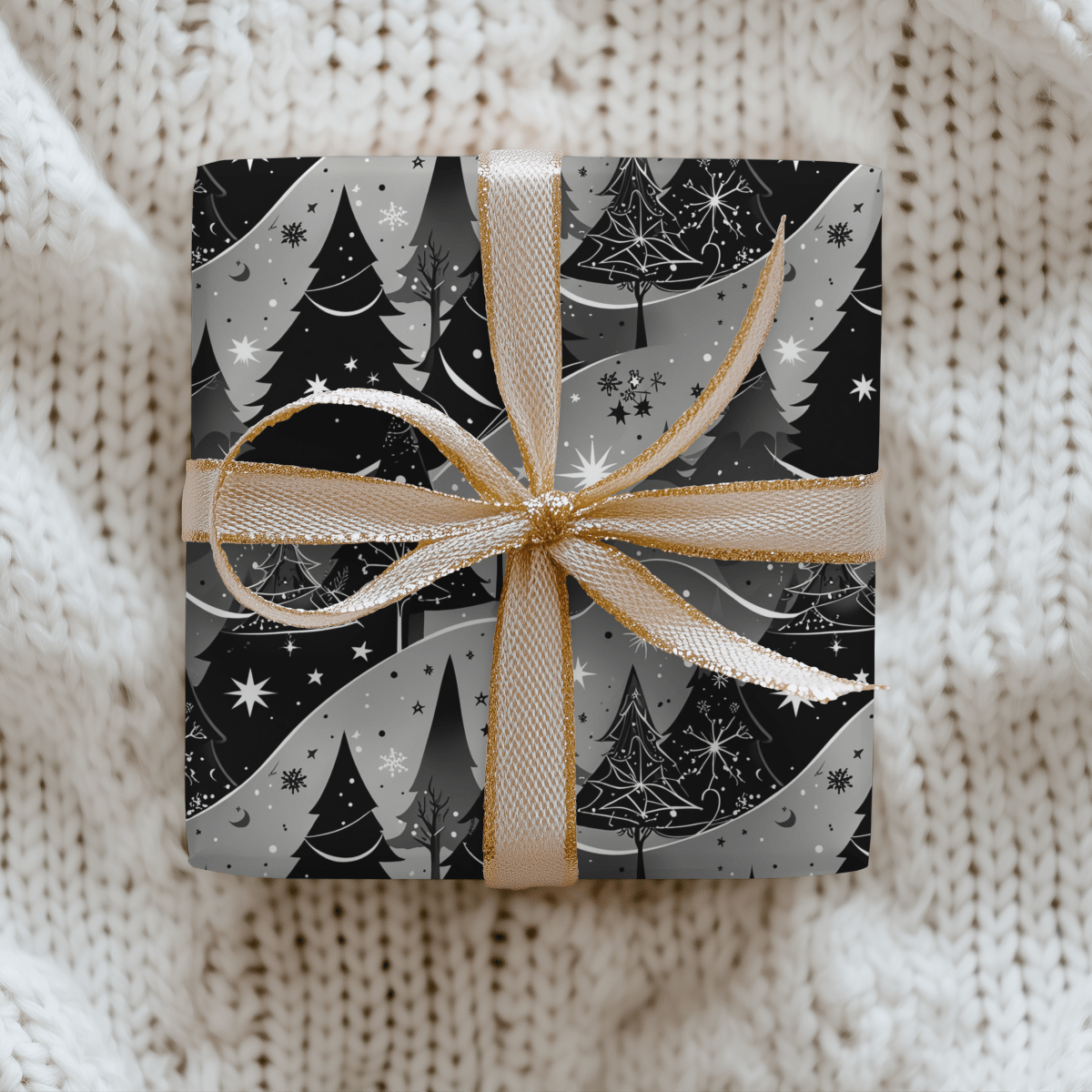 Starlit Forest – Magical Monochrome Christmas Wrapping Paper