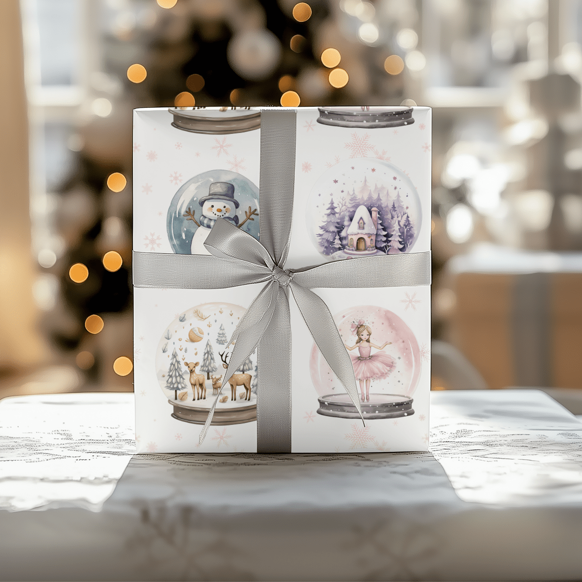 Winter Whimsy Globes – Holiday Snow Globe Wrapping Paper