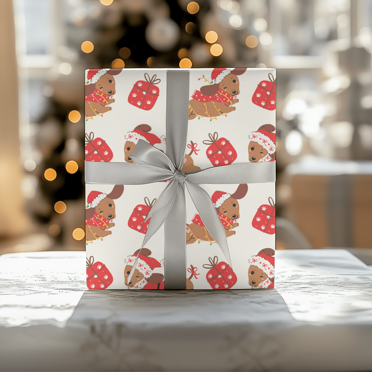 Santa Paws & Tinsel Tails – Festive Dachshund Wrapping Paper