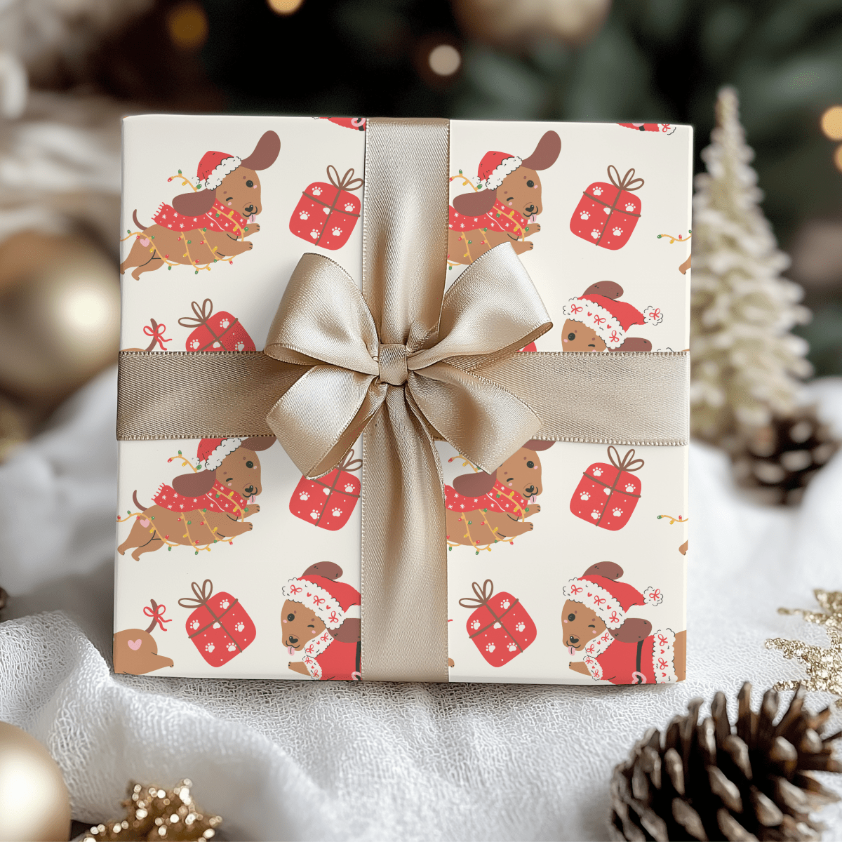 Santa Paws & Tinsel Tails – Festive Dachshund Wrapping Paper
