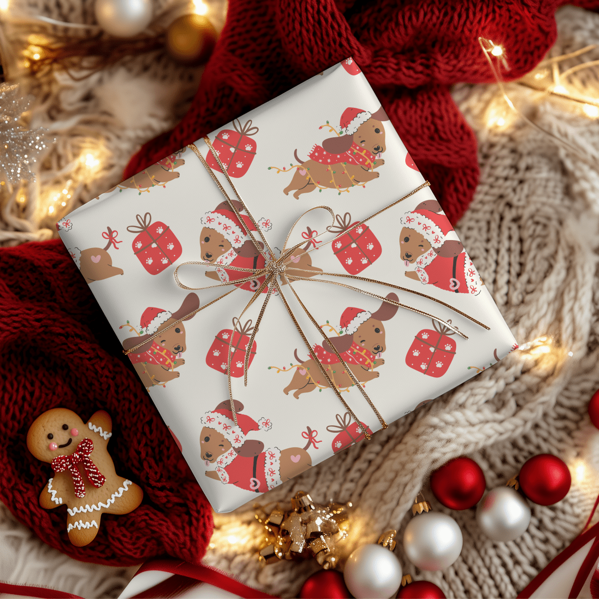 Santa Paws & Tinsel Tails – Festive Dachshund Wrapping Paper