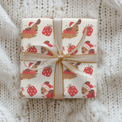 Santa Paws & Tinsel Tails – Festive Dachshund Wrapping Paper