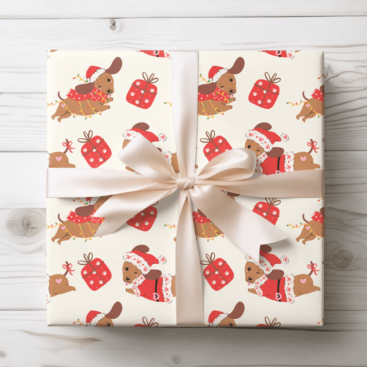 Santa Paws & Tinsel Tails – Festive Dachshund Wrapping Paper