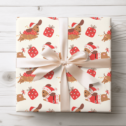 Santa Paws & Tinsel Tails – Festive Dachshund Wrapping Paper