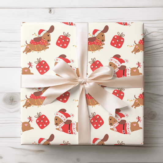 Santa Paws & Tinsel Tails – Festive Dachshund Wrapping Paper