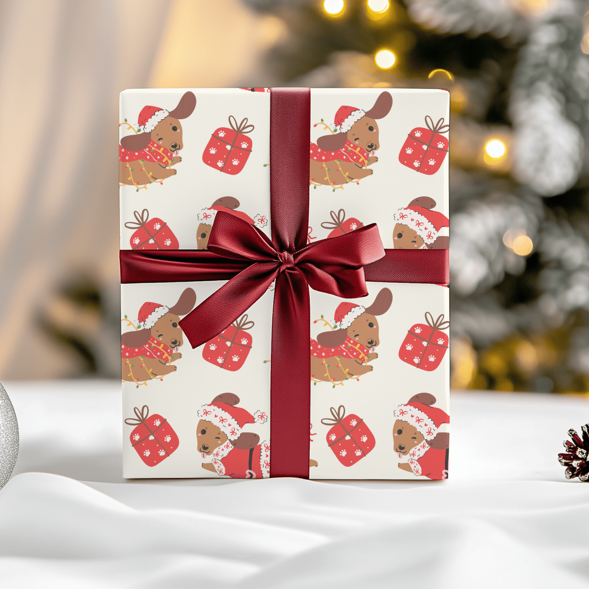 Santa Paws & Tinsel Tails – Festive Dachshund Wrapping Paper