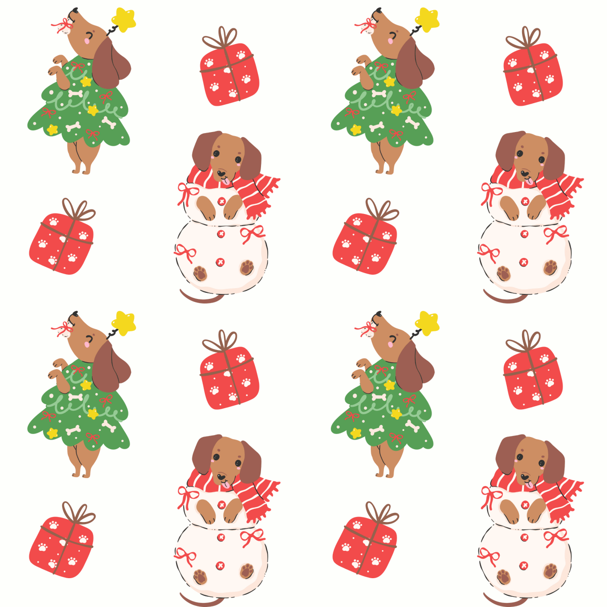 Tree Rex & Snow Pup – Holiday Dachshund Wrapping Paper
