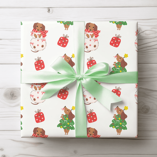 Tree Rex & Snow Pup – Holiday Dachshund Wrapping Paper