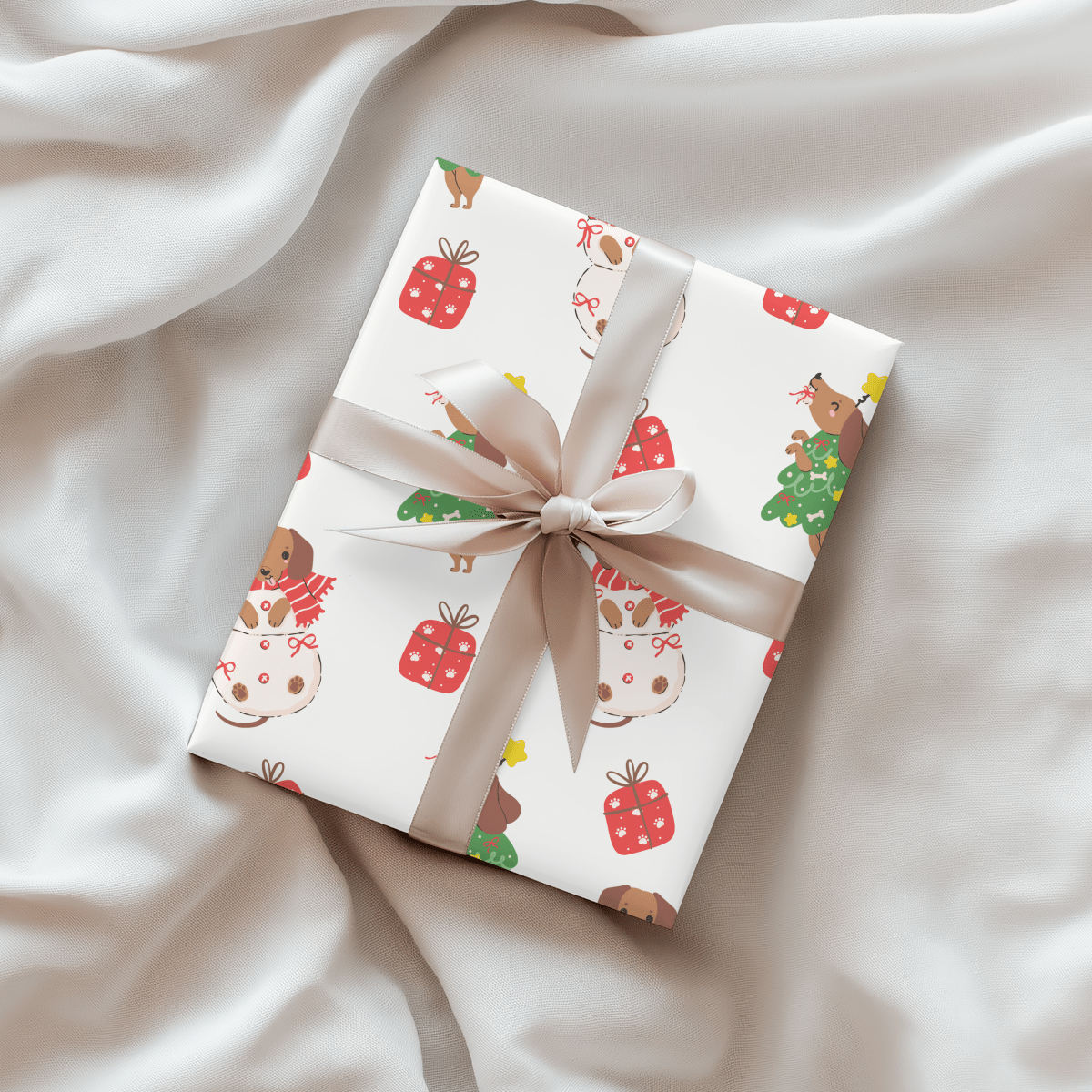 Tree Rex & Snow Pup – Holiday Dachshund Wrapping Paper