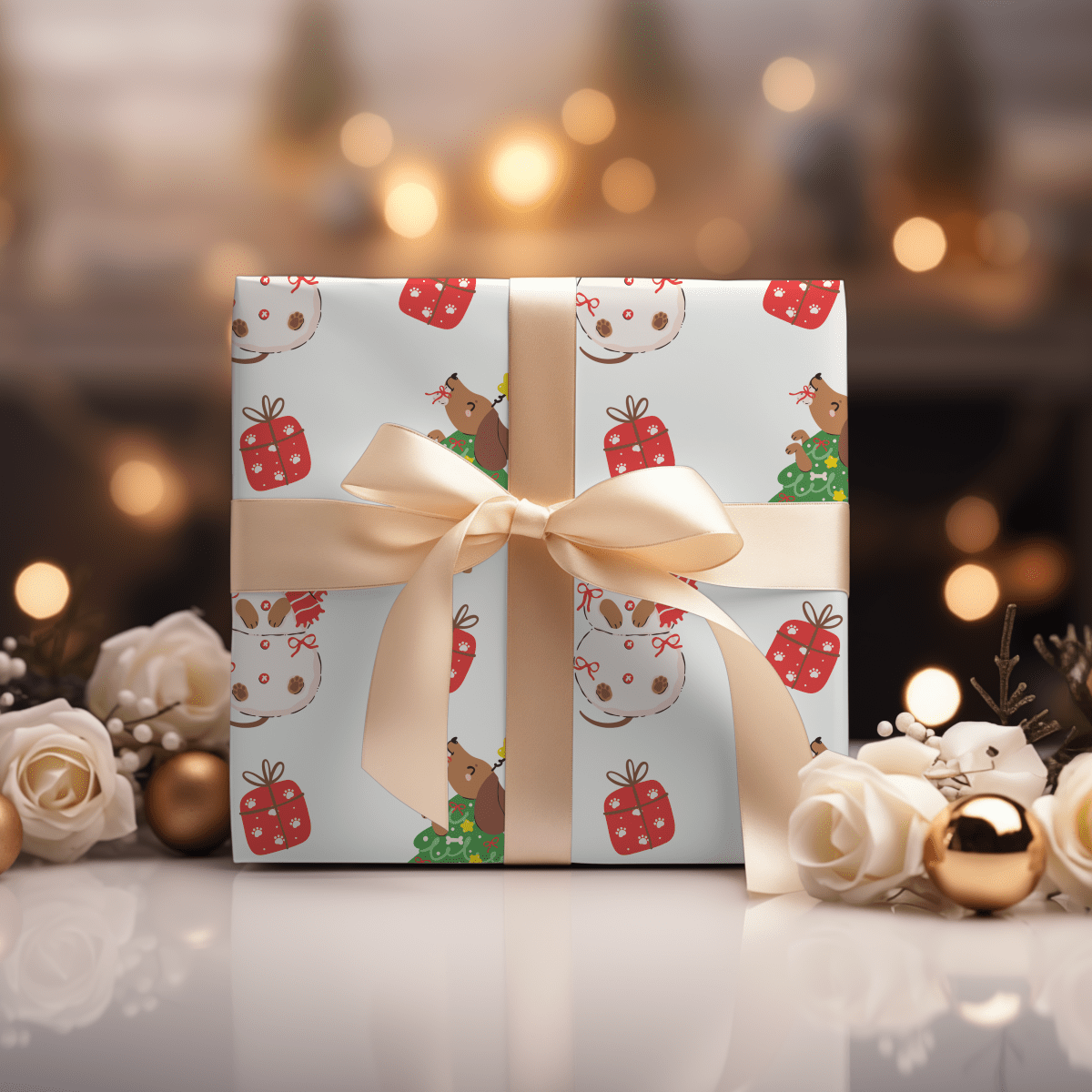 Tree Rex & Snow Pup – Holiday Dachshund Wrapping Paper