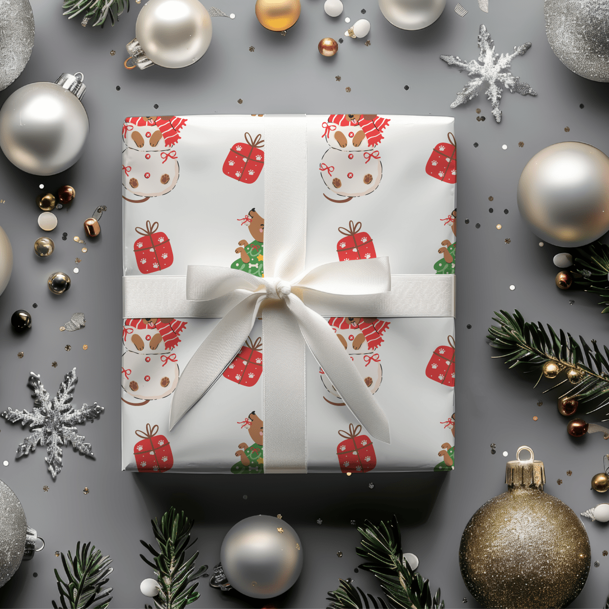 Tree Rex & Snow Pup – Holiday Dachshund Wrapping Paper