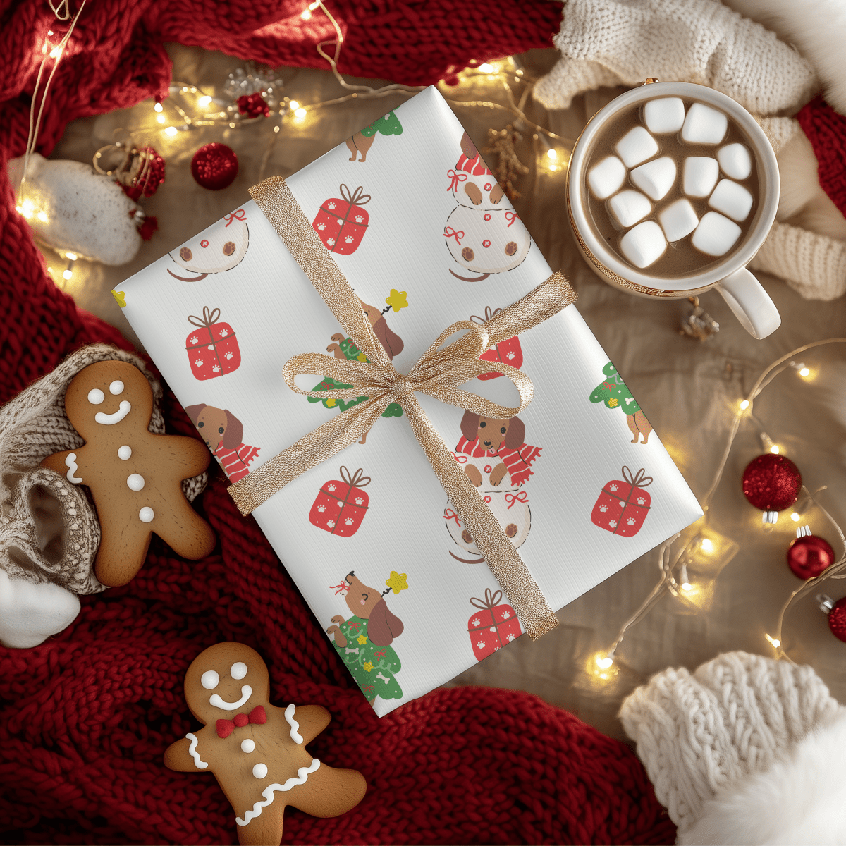 Tree Rex & Snow Pup – Holiday Dachshund Wrapping Paper