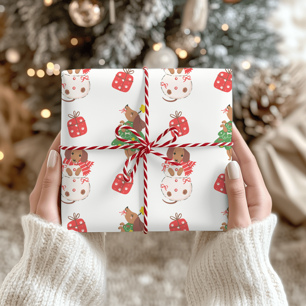 Tree Rex & Snow Pup – Holiday Dachshund Wrapping Paper