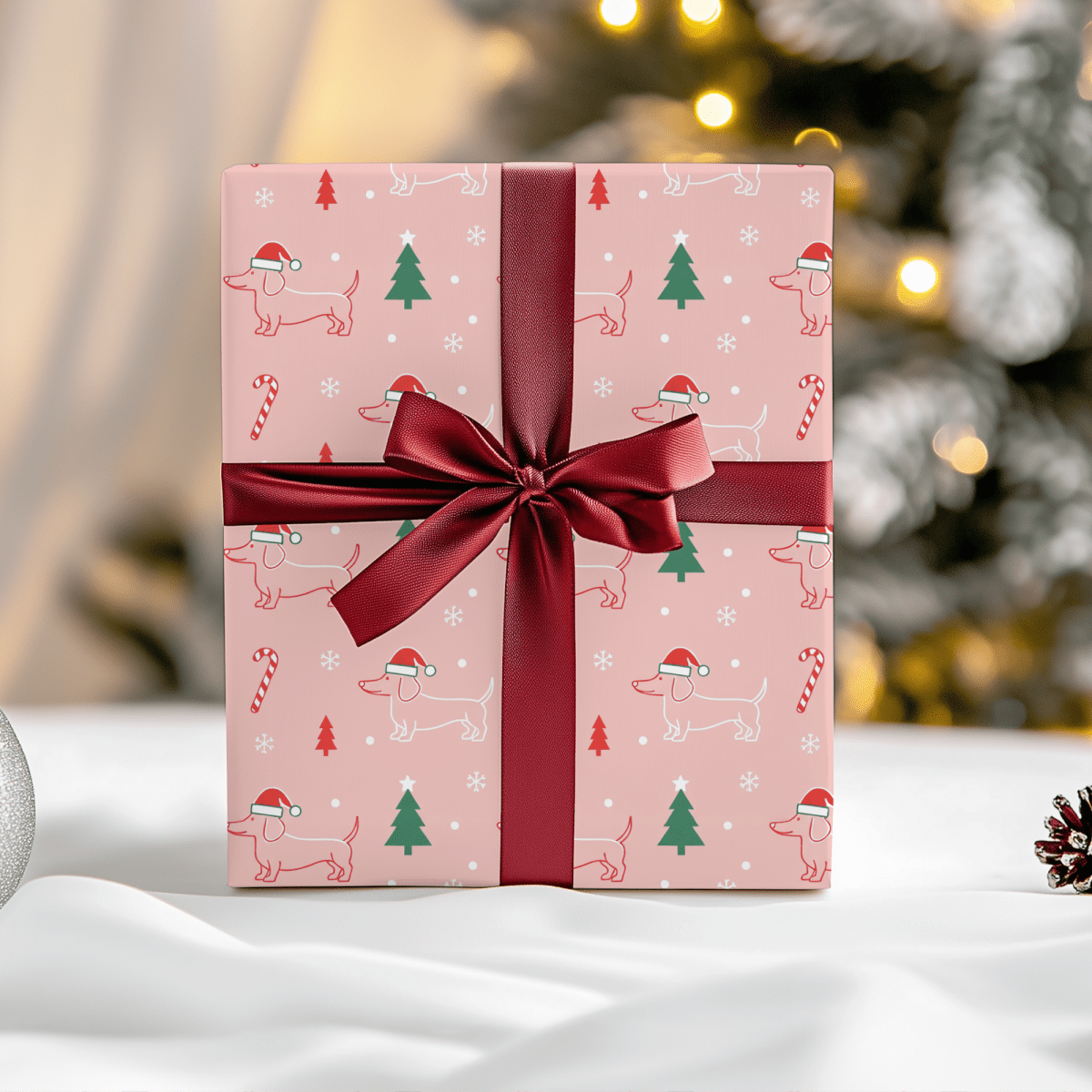 Pinkmas Paws — Santa Dachshund Christmas Wrapping Paper