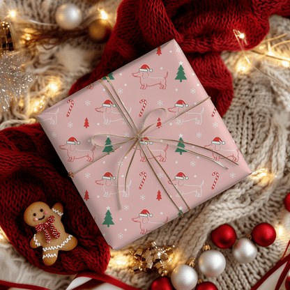 Pinkmas Paws — Santa Dachshund Christmas Wrapping Paper