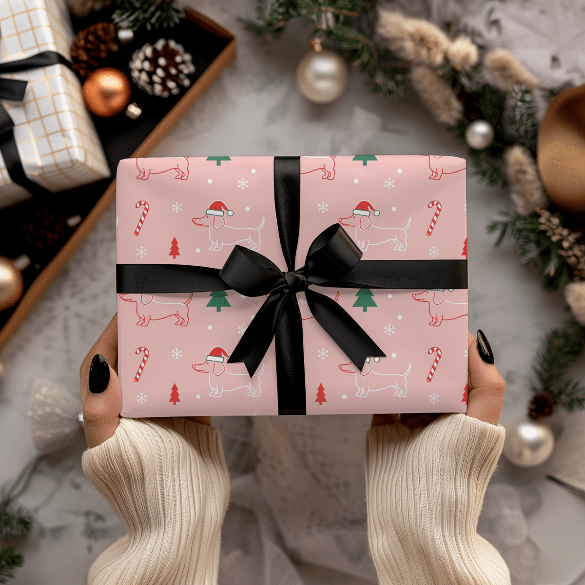 Pinkmas Paws — Santa Dachshund Christmas Wrapping Paper