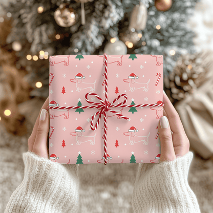 Pinkmas Paws — Santa Dachshund Christmas Wrapping Paper