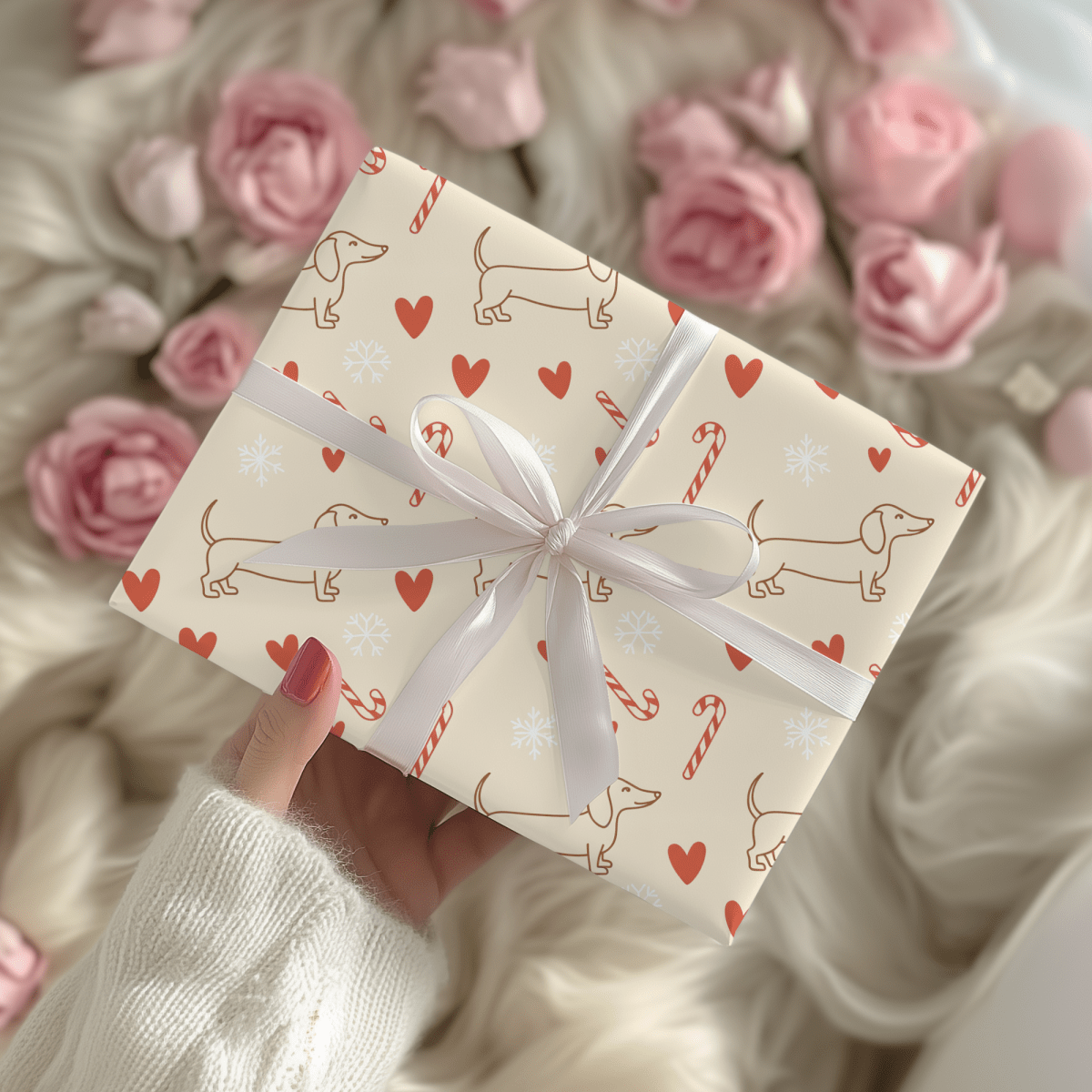 Merry Little Long Dogs – Candy Cane Dachshund Wrapping Paper