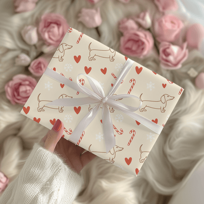 Merry Little Long Dogs – Candy Cane Dachshund Wrapping Paper
