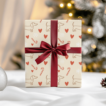 Merry Little Long Dogs – Candy Cane Dachshund Wrapping Paper