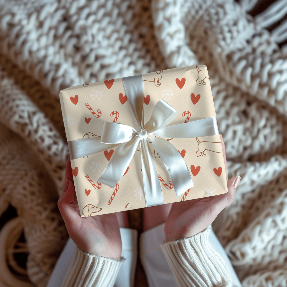 Merry Little Long Dogs – Candy Cane Dachshund Wrapping Paper