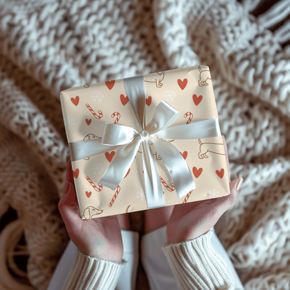 Merry Little Long Dogs – Candy Cane Dachshund Wrapping Paper