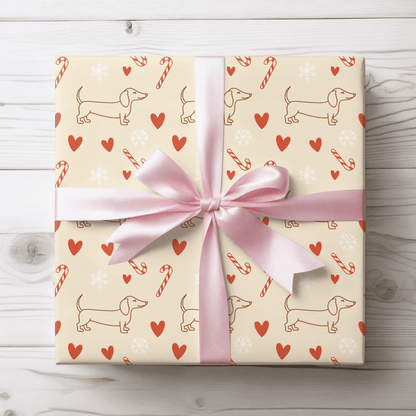 Merry Little Long Dogs – Candy Cane Dachshund Wrapping Paper