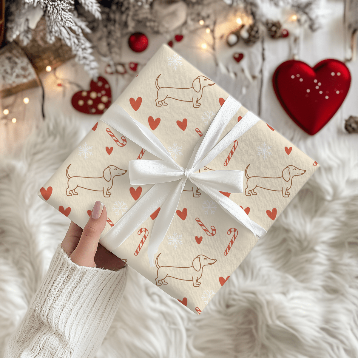 Merry Little Long Dogs – Candy Cane Dachshund Wrapping Paper