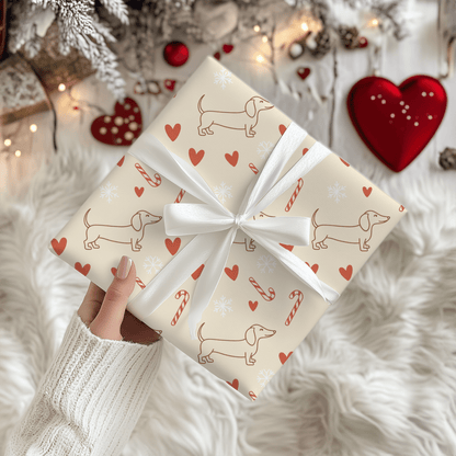 Merry Little Long Dogs – Candy Cane Dachshund Wrapping Paper