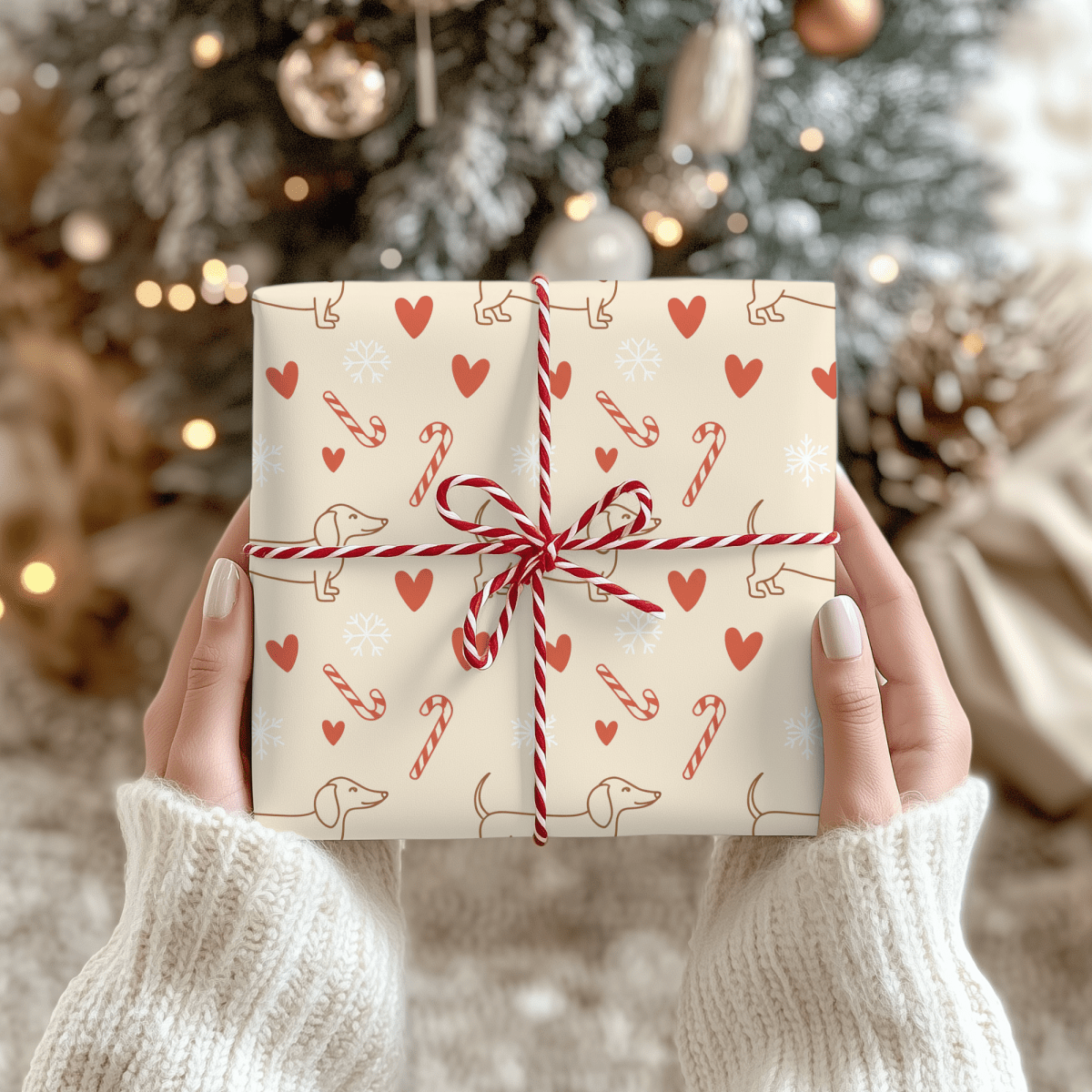 Merry Little Long Dogs – Candy Cane Dachshund Wrapping Paper