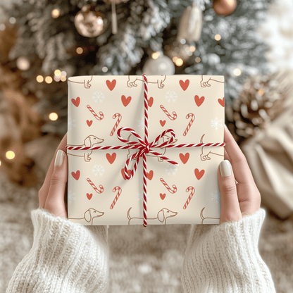 Merry Little Long Dogs – Candy Cane Dachshund Wrapping Paper