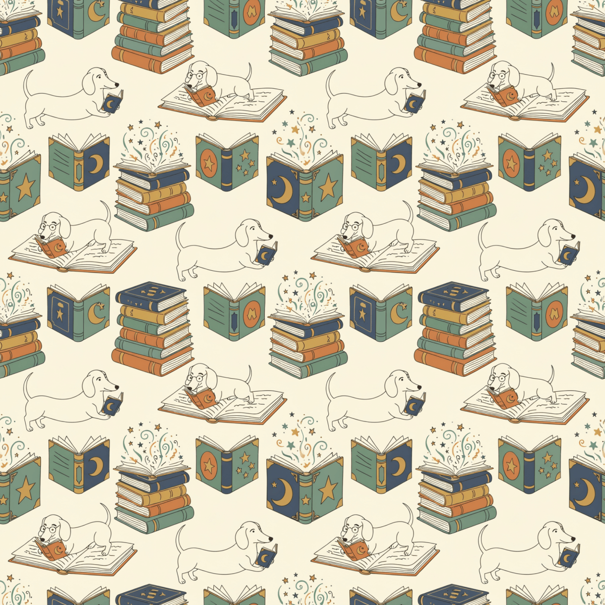 Novel Tails & Cozy Curls — Bookworm Dachshund Wrapping Paper