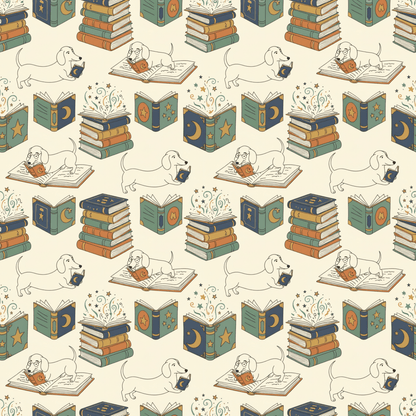 Novel Tails & Cozy Curls — Bookworm Dachshund Wrapping Paper