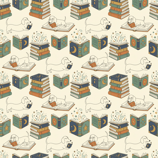 Novel Tails & Cozy Curls — Bookworm Dachshund Wrapping Paper