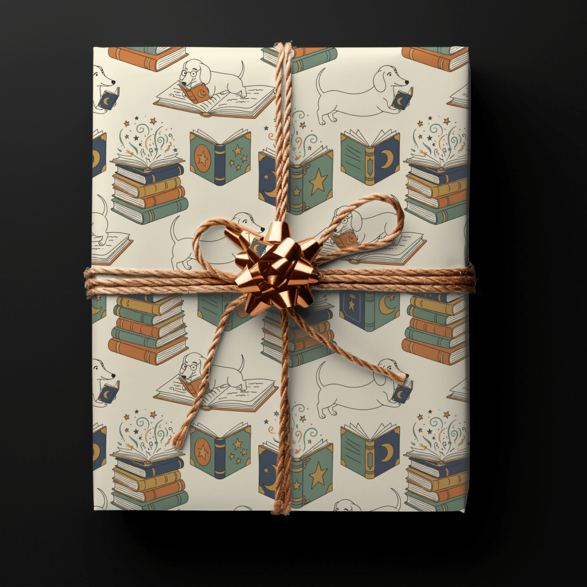Novel Tails & Cozy Curls — Bookworm Dachshund Wrapping Paper