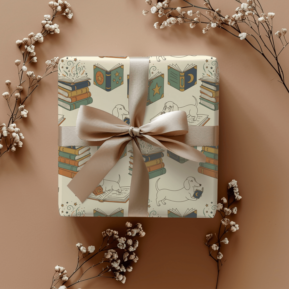 Novel Tails & Cozy Curls — Bookworm Dachshund Wrapping Paper