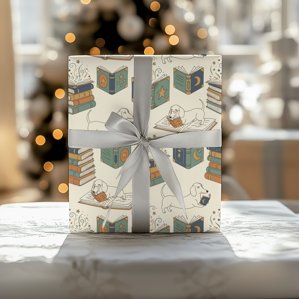 Novel Tails & Cozy Curls — Bookworm Dachshund Wrapping Paper