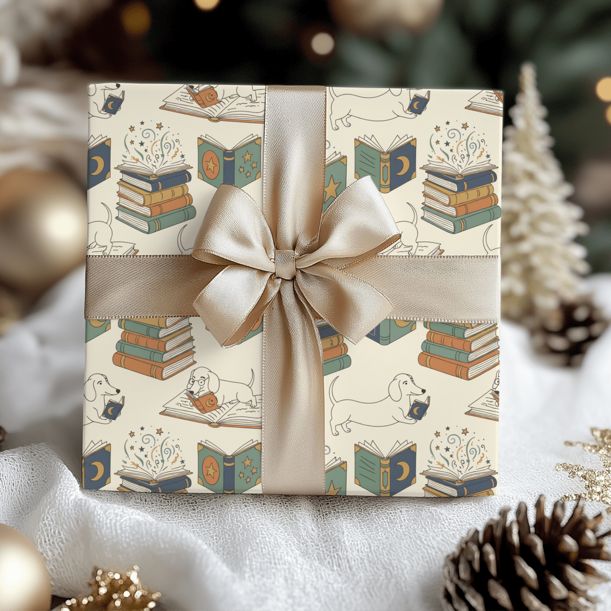 Novel Tails & Cozy Curls — Bookworm Dachshund Wrapping Paper