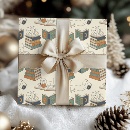 Novel Tails & Cozy Curls — Bookworm Dachshund Wrapping Paper