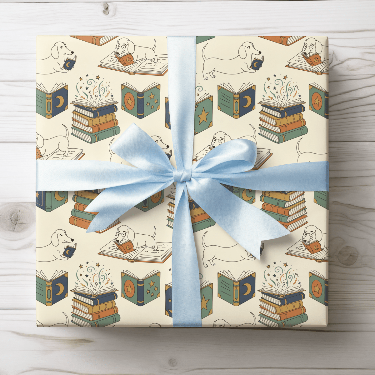 Novel Tails & Cozy Curls — Bookworm Dachshund Wrapping Paper