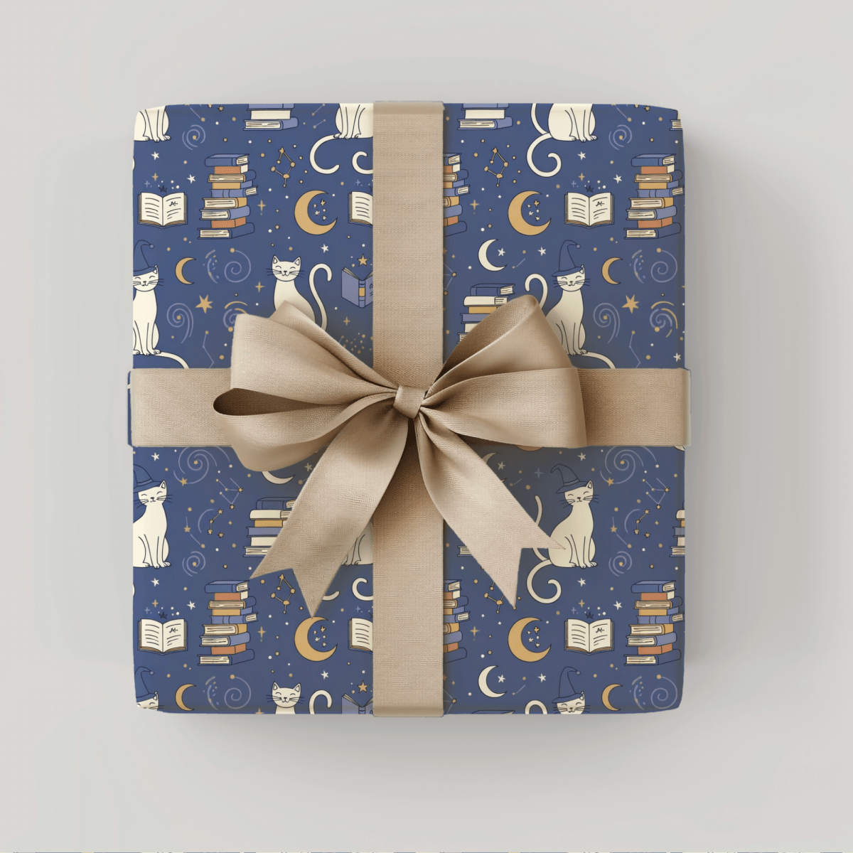 Purrfectly Bookish – Celestial Cat & Cozy Library Wrapping Paper