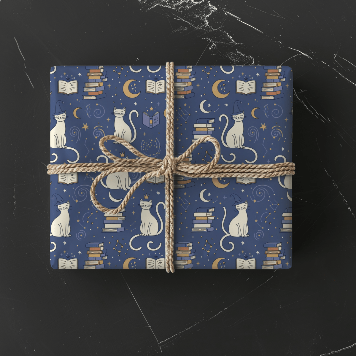 Purrfectly Bookish – Celestial Cat & Cozy Library Wrapping Paper