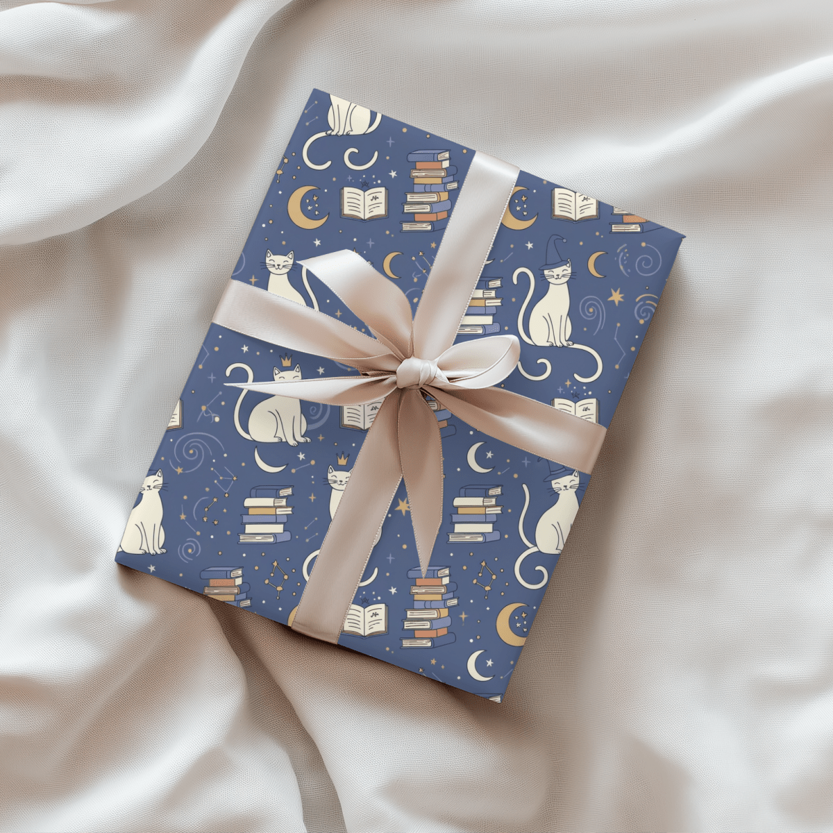 Purrfectly Bookish – Celestial Cat & Cozy Library Wrapping Paper