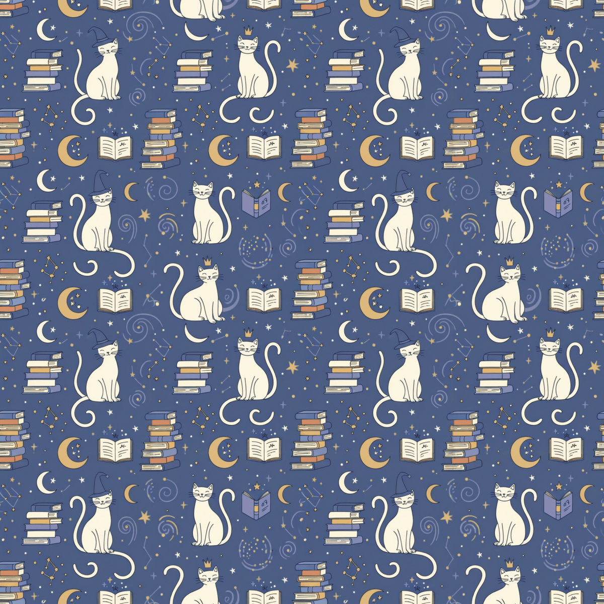 Purrfectly Bookish – Celestial Cat & Cozy Library Wrapping Paper