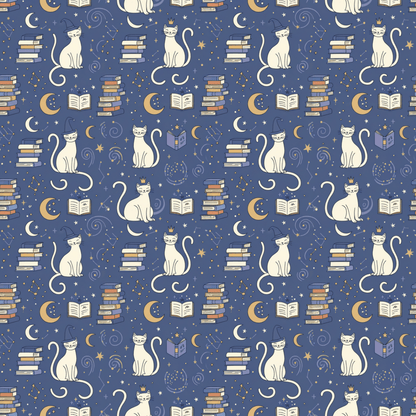 Purrfectly Bookish – Celestial Cat & Cozy Library Wrapping Paper