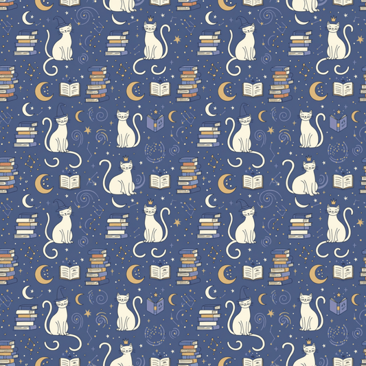 Purrfectly Bookish – Celestial Cat & Cozy Library Wrapping Paper