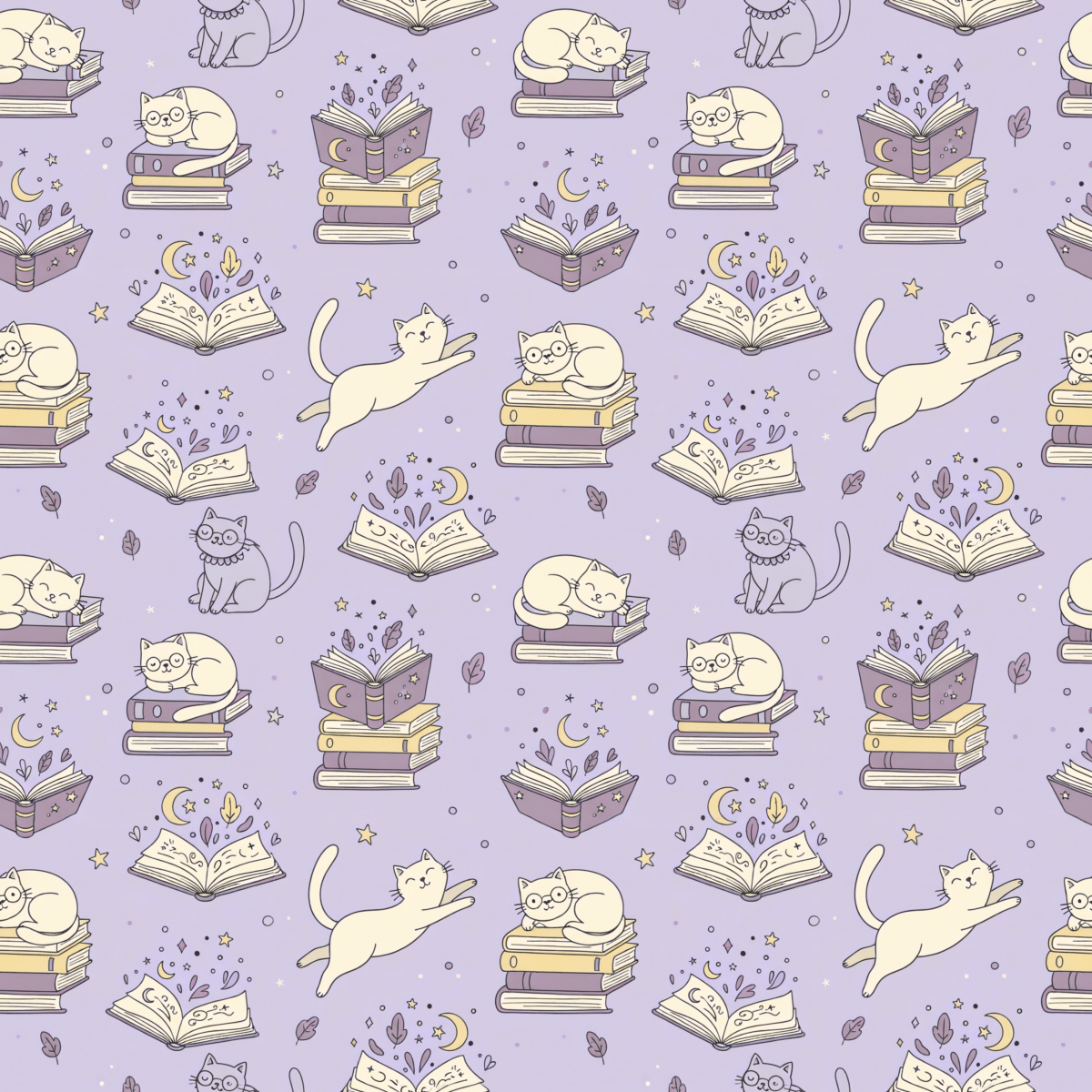 Paws & Prose – Lilac Bookish Cat Wrapping Paper